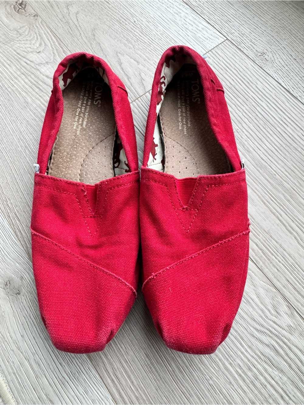 TOMS Red Classic Canvas Slip Ons Size 8